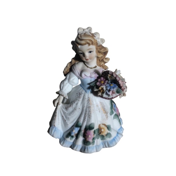 Vintage Lefton KW125C hand painted ceramic flower girl figurine - Picture 1 of 5